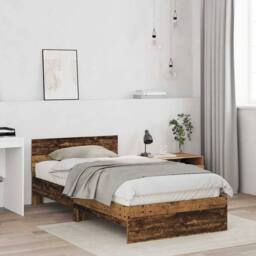Berkfield Home Bed Frame with Headboard Old Wood 100 x 200 cm Solid Pine wood in Brown - thumbnail 4