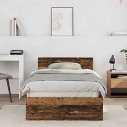 Berkfield Home Bed Frame with Headboard Old Wood 100 x 200 cm Solid Pine wood in Brown - thumbnail 2