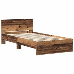 Berkfield Home Bed Frame with Headboard Old Wood 100 x 200 cm Solid Pine wood in Brown - thumbnail 1