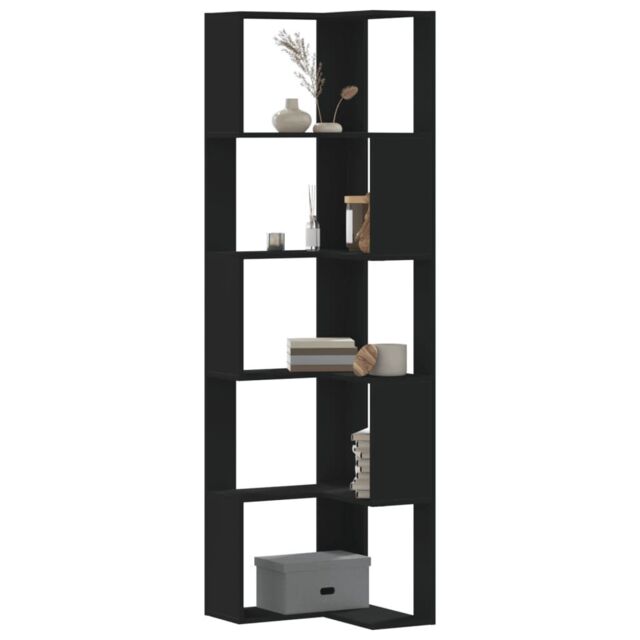 Corner Bookcase 5-Tier Black 50x50x179 cm Engineered Wood