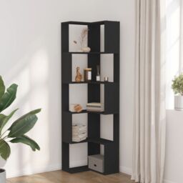 Corner Bookcase 5-Tier Black 50x50x179 cm Engineered Wood - thumbnail 4