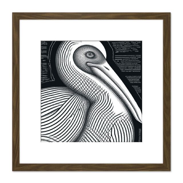 Artery8 Monochrome Pelican Bird Black White Charcoal Drawing Square Wooden Framed Wall Art Print Picture 8X8 Inch in Brown - image 1