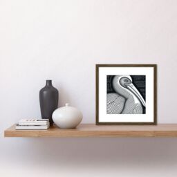 Artery8 Monochrome Pelican Bird Black White Charcoal Drawing Square Wooden Framed Wall Art Print Picture 8X8 Inch in Brown - thumbnail 2