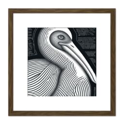 Artery8 Monochrome Pelican Bird Black White Charcoal Drawing Square Wooden Framed Wall Art Print Picture 8X8 Inch in Brown - thumbnail 1