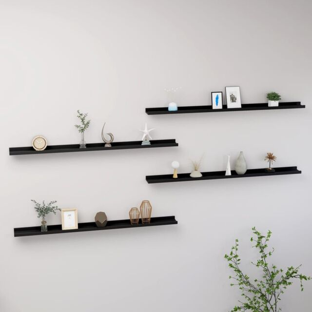 Berkfield Home Wall Shelves 4 pcs Black 115x9x3 cm - Size: 115 x 9 x 3 cm - image 1