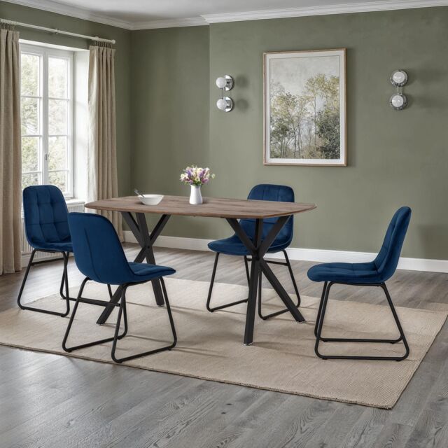 Seconique Athens Medium Oak Rectangular Dining Set with Lukas Chairs in Blue - image 1