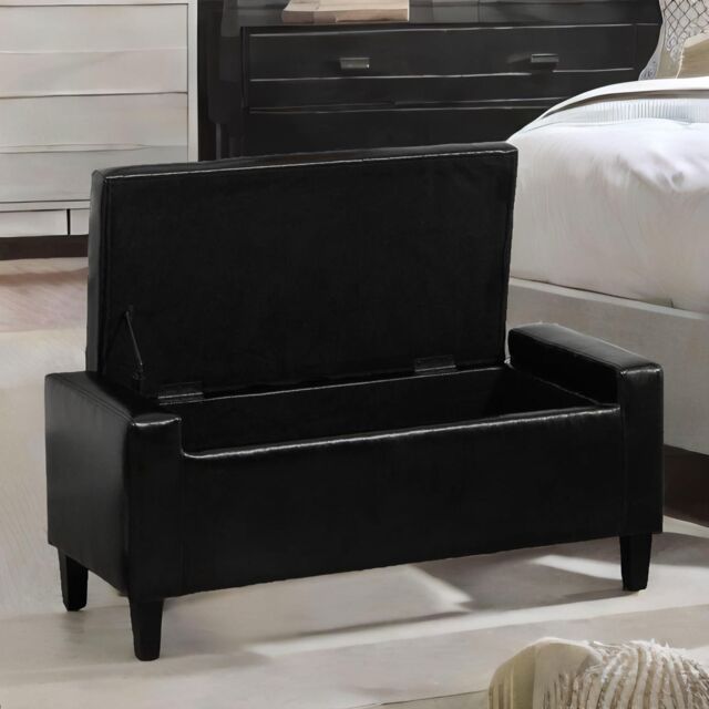 FURNOS Tufted Faux Leather Ottoman Bench Seat With Storage in Black - image 1
