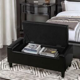 FURNOS Tufted Faux Leather Ottoman Bench Seat With Storage in Black - thumbnail 5