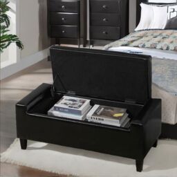 FURNOS Tufted Faux Leather Ottoman Bench Seat With Storage in Black - thumbnail 2