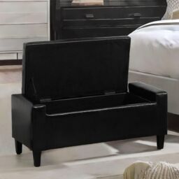 FURNOS Tufted Faux Leather Ottoman Bench Seat With Storage in Black - thumbnail 1