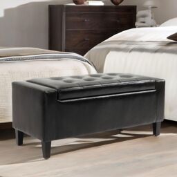 FURNOS Tufted Faux Leather Ottoman Bench Seat With Storage in Black - thumbnail 3