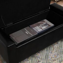 FURNOS Tufted Faux Leather Ottoman Bench Seat With Storage in Black - thumbnail 4