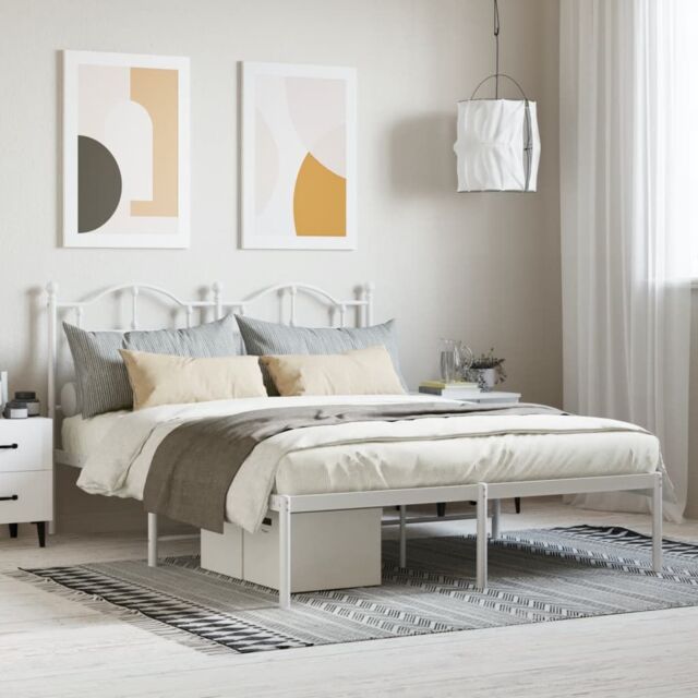 Berkfield Home Metal Bed Frame with Headboard White 140x200 cm - image 1