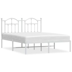 Berkfield Home Metal Bed Frame with Headboard White 140x200 cm - thumbnail 2