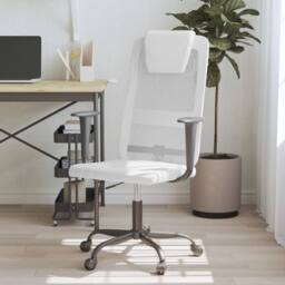 Berkfield Home Office Chair White Mesh Fabric & Faux Leather