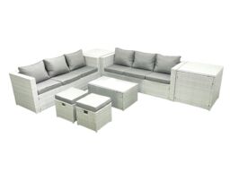 Fimous Garden Outdoor PE Rattan Furniture Set 8 Seater Rattan Garden Sofa Set with 2 Small Footstool 2 Side Tables Light Grey Mixed - thumbnail 2