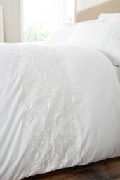 Bianca 'Embroidery Floral' 200 Thread Count Cotton Duvet Cover Set in White - Size: Super King - thumbnail 4