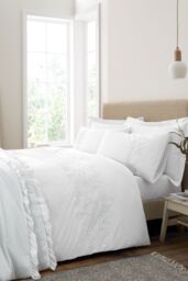 Bianca 'Embroidery Floral' 200 Thread Count Cotton Duvet Cover Set in White - Size: Super King - thumbnail 1