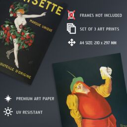 Artery8 Set of 3 Cappiello Vintage French Alcohol Adverts Wall Art Prints in Black - Size: A3 - thumbnail 4