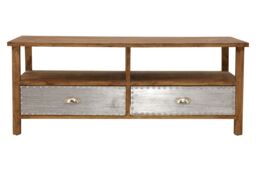 Orsina Two Drawer Coffee Table, Modern Coffe Table, 2 Metal Drawer Solid Wood Coffee Table, Rustic Coffee Table in Natural