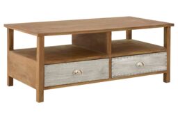 Orsina Two Drawer Coffee Table, Modern Coffe Table, 2 Metal Drawer Solid Wood Coffee Table, Rustic Coffee Table in Natural - thumbnail 2