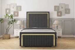 "Comfort Beds Boston Gold Dumfries Bed Frame With Mattress-50"" Upholstered in Dark Grey - Size: Small Double" - thumbnail 2