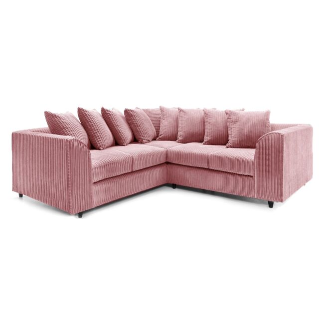 Furnishings For Less UK Ferguson 5 Seater Fabric Corner Sofa L Shaped Jumbo Cord - Scatter Back in Pink - image 1