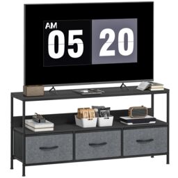HOMCOM TV Cabinet, TV Console Unit with 3 Foldable Linen Drawers Black - thumbnail 2