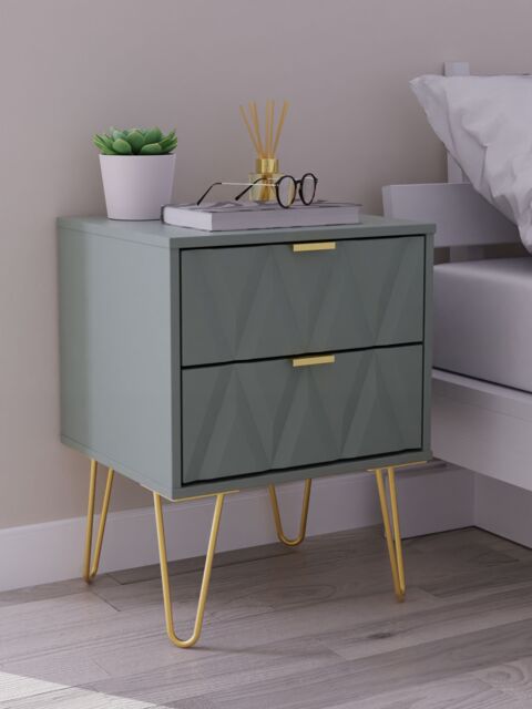 Ready Assembled 2 U Dallas 2 Drawer Bedside Cabinet (Ready Assembled) in Pale Green - Size: Small - image 1