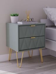 Ready Assembled 2 U Dallas 2 Drawer Bedside Cabinet (Ready Assembled) in Pale Green - Size: Small - thumbnail 1