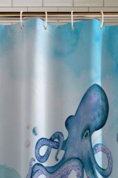 Catherine Lansfield 'Octopus' Shower Curtain Panel in Blue - Size: 180 cm width x 180 cm drop - thumbnail 2