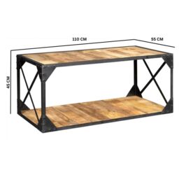 IH Design Alteus Vintage Up cycled Industrial Coffee Table with Shelf Metal & Wood in Black - thumbnail 4