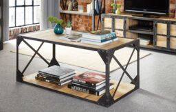 IH Design Alteus Vintage Up cycled Industrial Coffee Table with Shelf Metal & Wood in Black - thumbnail 3