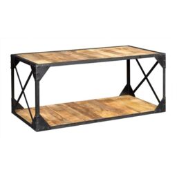 IH Design Alteus Vintage Up cycled Industrial Coffee Table with Shelf Metal & Wood in Black
