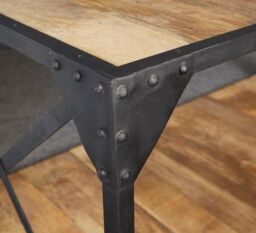 IH Design Alteus Vintage Up cycled Industrial Coffee Table with Shelf Metal & Wood in Black - thumbnail 6