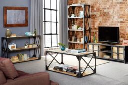 IH Design Alteus Vintage Up cycled Industrial Coffee Table with Shelf Metal & Wood in Black - thumbnail 2