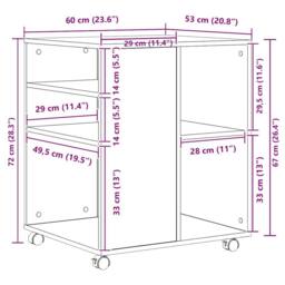 Berkfield Home Rolling Cabinet Sonoma Oak 60x53x72 cm Engineered Wood in Light Tan - Size: 60 x 53 x 72 cm - thumbnail 9