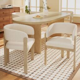 Matteo Boucle Upholstered Solid Wood Dining Chairs - Natural Finish - thumbnail 3