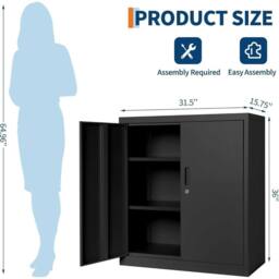 VOGREX Metal Storage Cabinet Locking with 2 Adjustable Shelves in Black - thumbnail 2