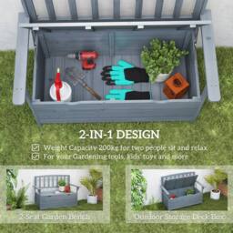 OUTSUNNY Garden Storage Bench, 2 Seater Fir Wood Outdoor Bench, Dark Grey - thumbnail 4