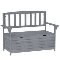 OUTSUNNY Garden Storage Bench, 2 Seater Fir Wood Outdoor Bench, Dark Grey - thumbnail 2