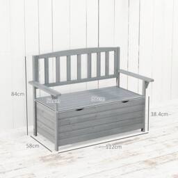 OUTSUNNY Garden Storage Bench, 2 Seater Fir Wood Outdoor Bench, Dark Grey - thumbnail 3