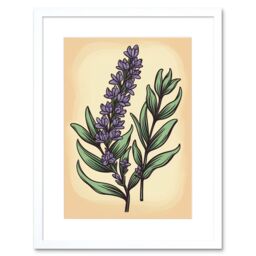 "Artery8 Wall Art Print Lavender Flower Old School USA Tattoo Ink Body Art Rockabilly Americana 50s Artwork Framed 9X7 Inch in White - Size: W7"" x H9""" - thumbnail 1