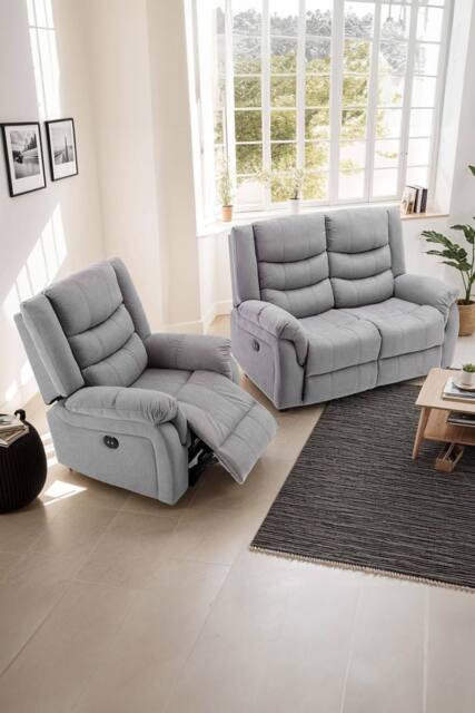 More4Homes Seattle Electric Recliner Fabric 1+2 Seater Sofa Set in Grey - image 1