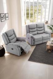 More4Homes Seattle Electric Recliner Fabric 1+2 Seater Sofa Set in Grey - thumbnail 1