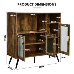 Costway Kitchen Storage Cabinet Wooden Buffet Sideboard Cupboard Tempered Glass Doors in Brown - thumbnail 2