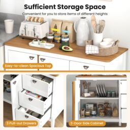 Costway Buffet Cabinet Wooden Kitchen Cupboard w/2 Door & 3 Pull-out Drawers in White - thumbnail 4