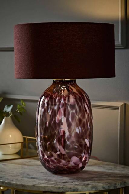 ValueLights Belinda Confetti Glass Table Lamp with Fabric Drum Shade in Burgundy - image 1