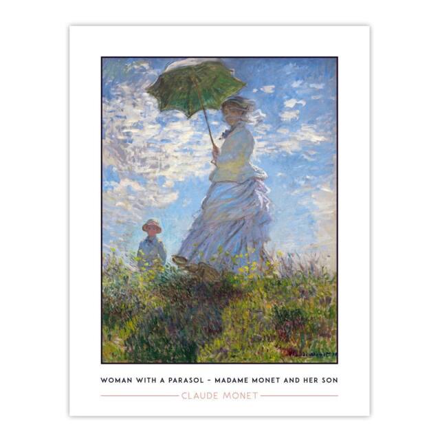 "Artery8 Claude Monet Woman With Parasol Madame Monet & Son Wall Art Print in Blue - Size: W12"" x H16""" - image 1