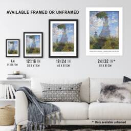 "Artery8 Claude Monet Woman With Parasol Madame Monet & Son Wall Art Print in Blue - Size: W12"" x H16""" - thumbnail 3